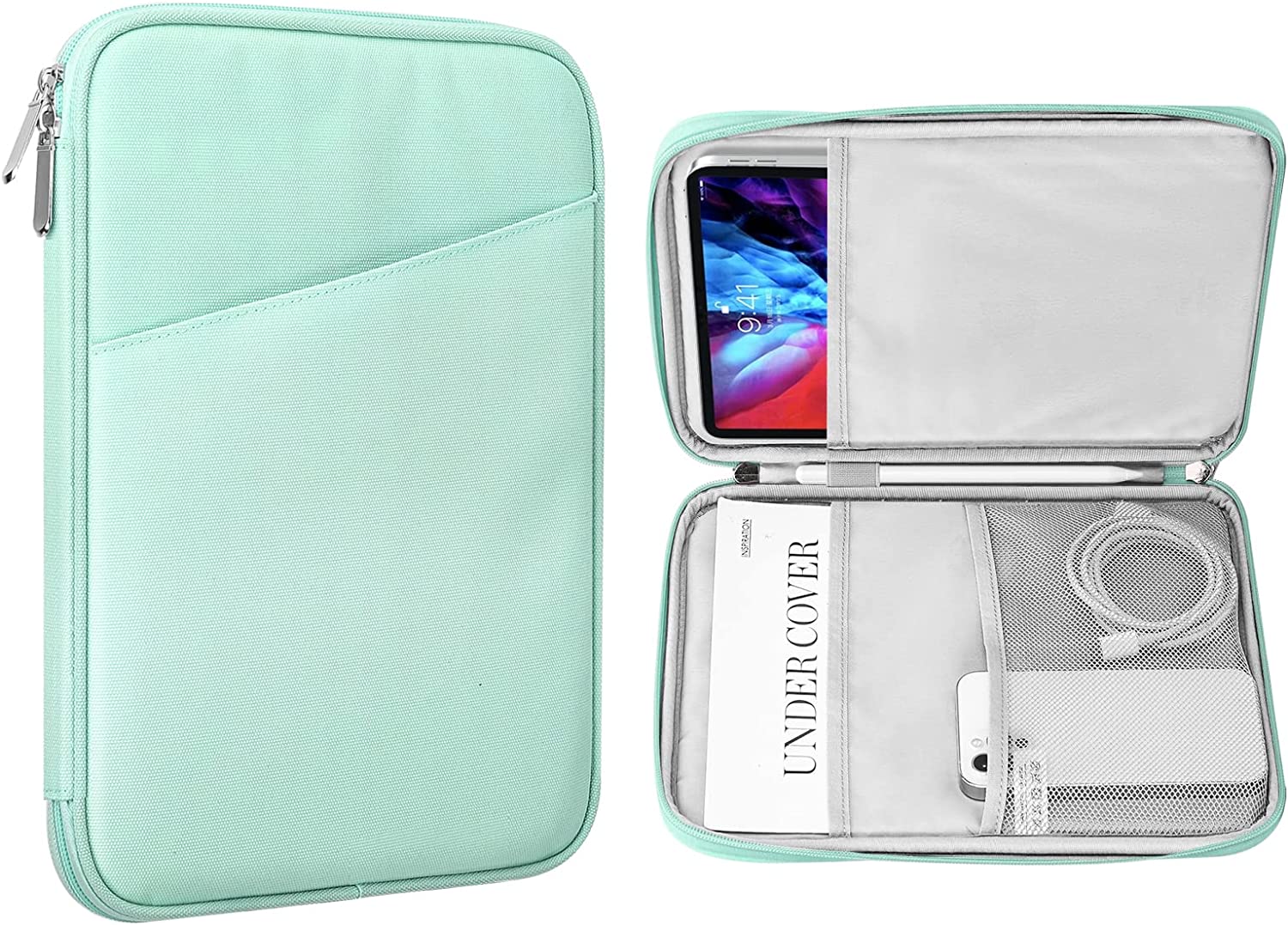 MoKo 9-11 Inch Tablet Sleeve Case, Fits iPad air 5 10.9" 2022, iPad Pro 11 2021-2018, iPad 10.2 2021-2019, iPad Air 4 10.9, Tab S8/A7, Protective Bag Carrying Case with Pocket, Mint Green