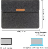 MoKo 13.5 Inch Laptop Sleeve Case Bag Fits Tab S8 Ultra 14.6", Surface 3 13.5"/2/1/Surface Book 2 13.5, Felt Protective Ultrabook Carrying Case Cover, with Felt Bag & Two Back Pockets - Dark Gray