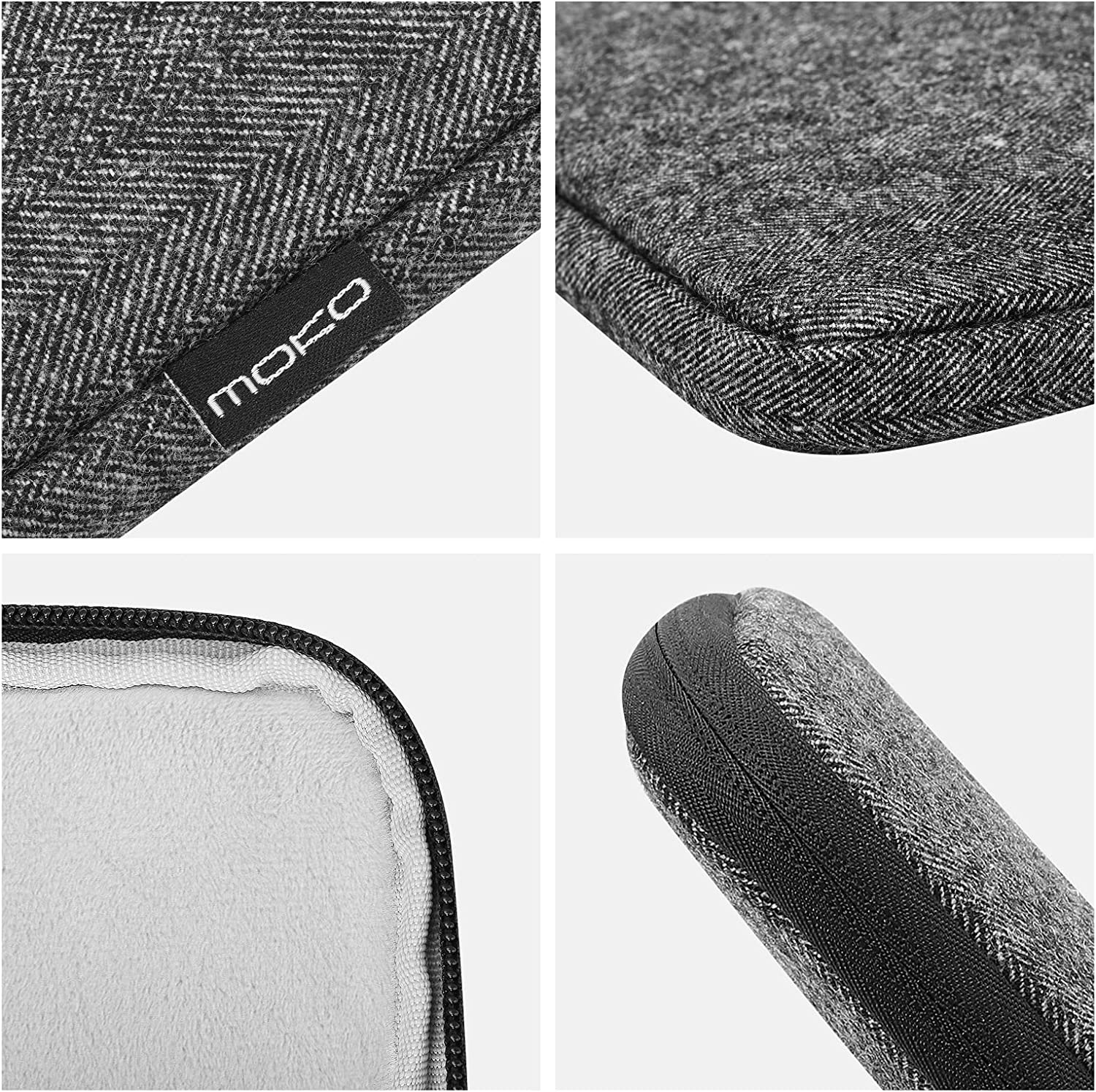 MoKo 9-11 Inch Tablet Sleeve Bag, Wool and Polyester Pouch Cover Case Fits Tab S8 11", iPad Pro 11 2021-2018, iPad 9/8/7th Gen 10.2, iPad Air 4 10.9, iPad Air 3 10.5, iPad 9.7, Black & Gray