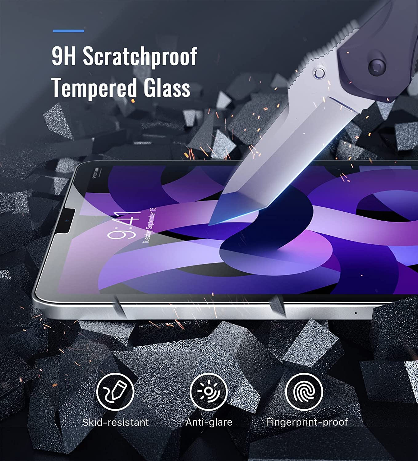MoKo 2-Pack Paper Felt Tempered Glass Screen Protector Fit iPad Air 5th/4th Generation 10.9 2022/2020, iPad Pro 11 2018/2020/2021, Anti-Glare Bubble-Free with Alignment Frame, Matte & Blue