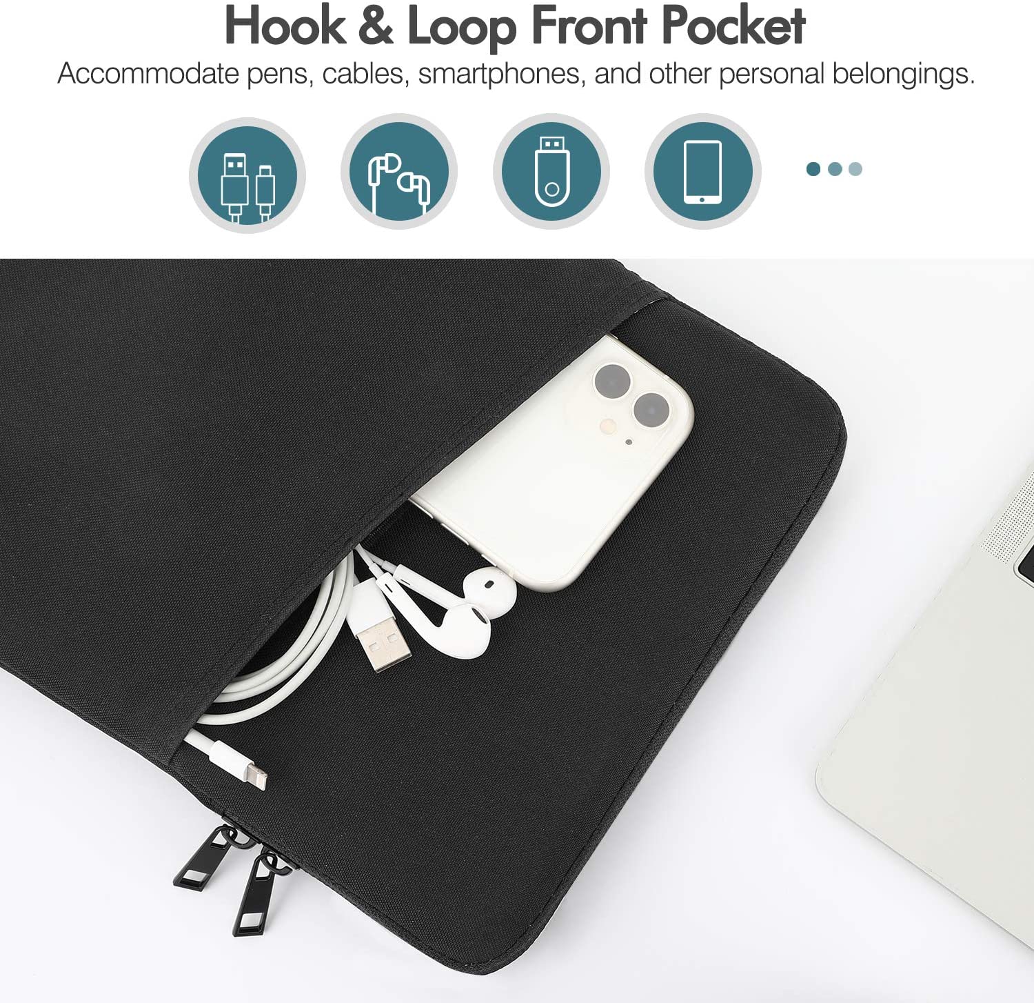 MoKo 9-11 Inch Tablet Sleeve Fits iPad air 5 10.9" 2022, iPad Pro 11 2021-2018, iPad 9/8/7th Gen 10.2, iPad Air 4 10.9, iPad Air 3 10.5, iPad 9.7, Tab A 10.1, Polyester Bag with Pocket, Black