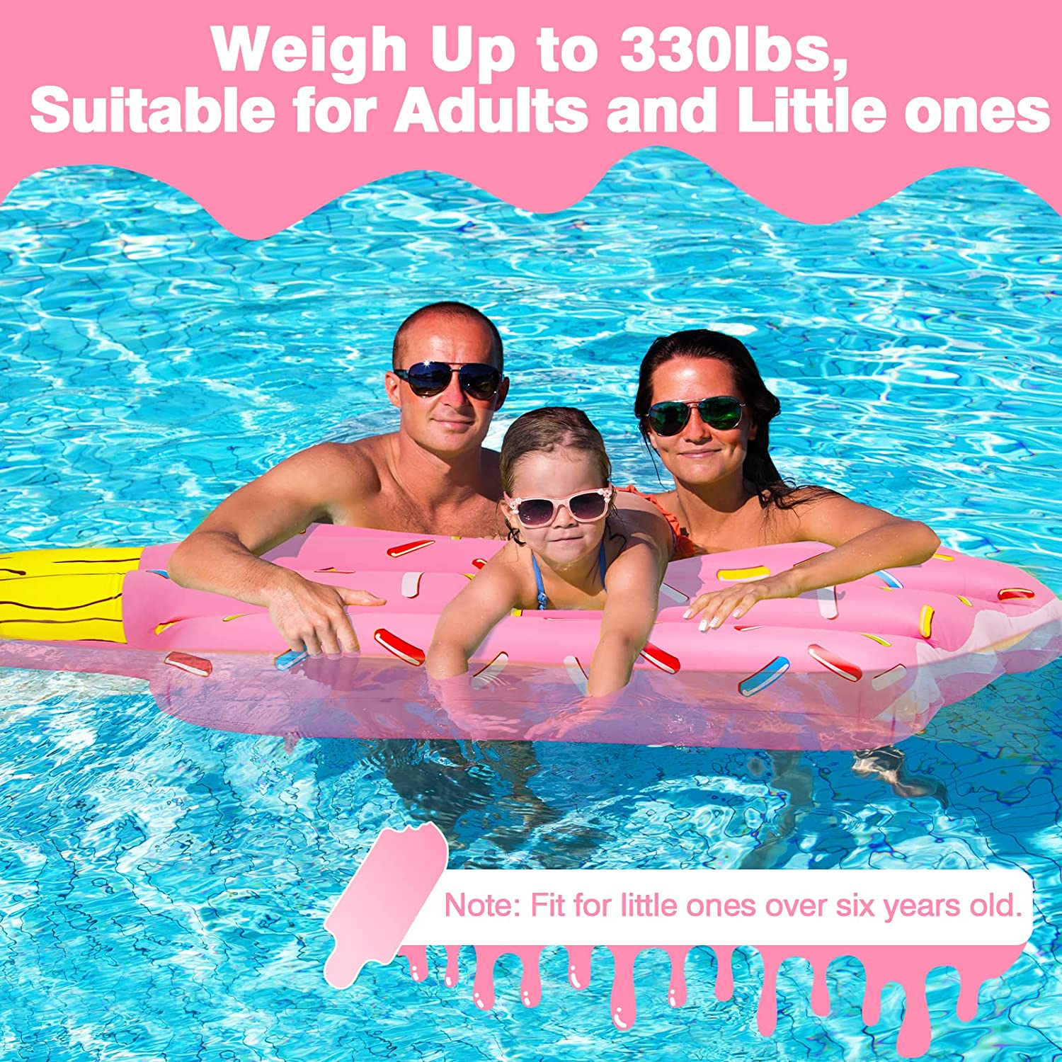 MoKo Inflatable Pool Floats Adults Kids, Ice Cream Floating Row Popsicle Float Raft Swimming Pool Float Bed Summer Beach Lounger Water Fun Party Decorations Supply