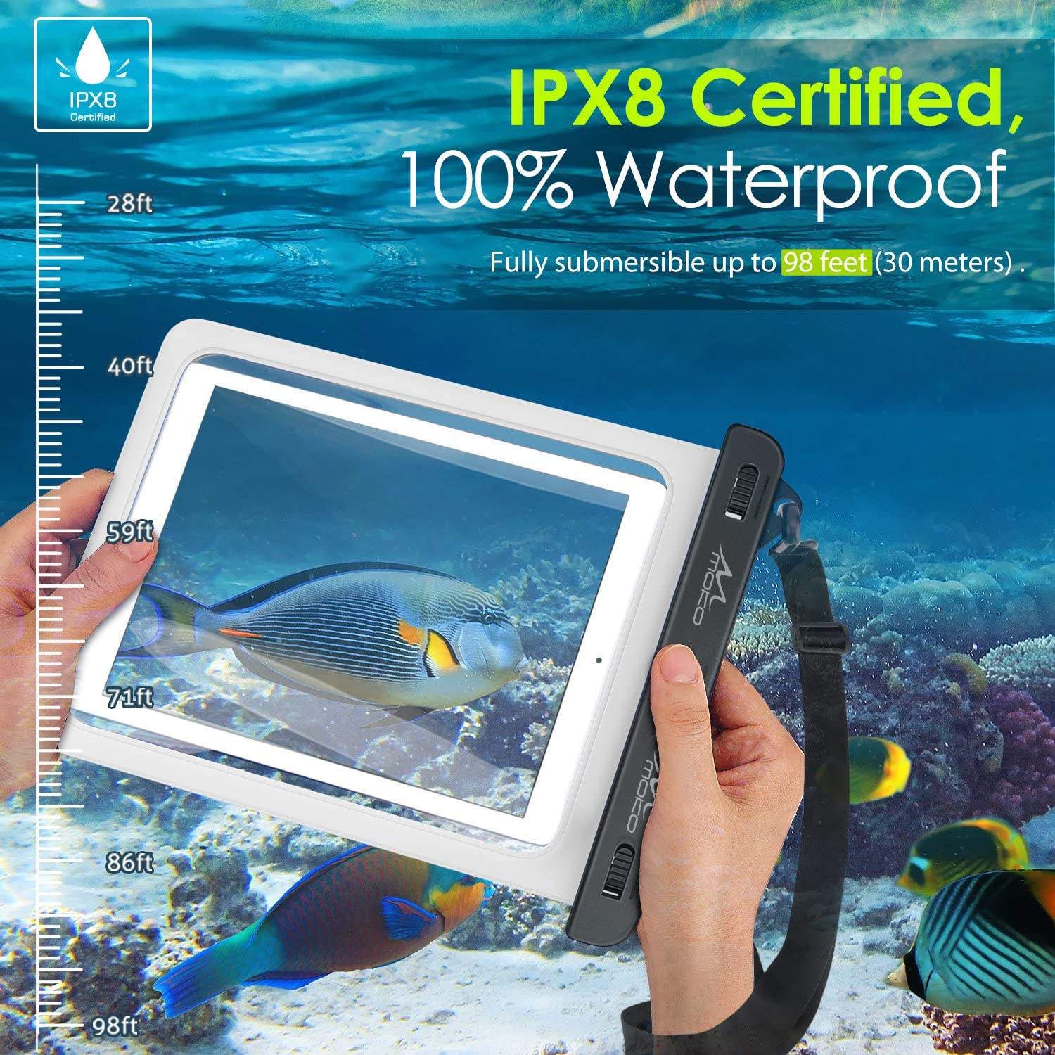 MoKo Waterproof Tablet Case, Tablet Pouch Dry Bag Fit iPad 9, iPad 10.2 2020, iPad Mini 6/5/4/3, iPad Air 5 10.9/4, Air 3 10.5, iPad Pro 11 2021/10.5, iPad 9.7, Galaxy Tab S6/S7, Tab A 9.7, up to 12"