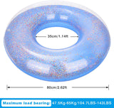 MoKo Swim Rings with Glitter, 90cm Diameter Inflatable Pool Float Swimming Pool Float Tube Round Shaped Swimming Tube Water Fun Beach Pool Toys for Summer Party for Kids Adults - Blue