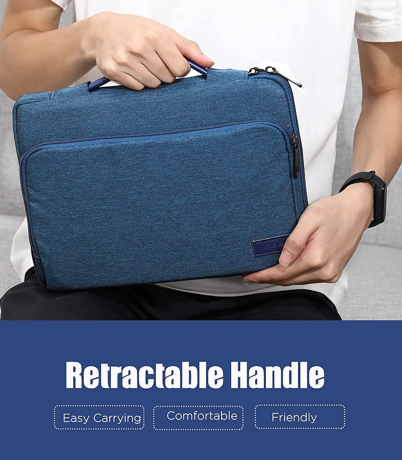 MoKo 9-11 Inch Tablet Sleeve Bag Carrying Case with Retractable Handle Fits iPad air 5 10.9" 2022, iPad Pro 11 2021-2018, iPad 9/8/7th Gen 10.2, Tab A 10.1/Tab S8+ 12.4", Indigo
