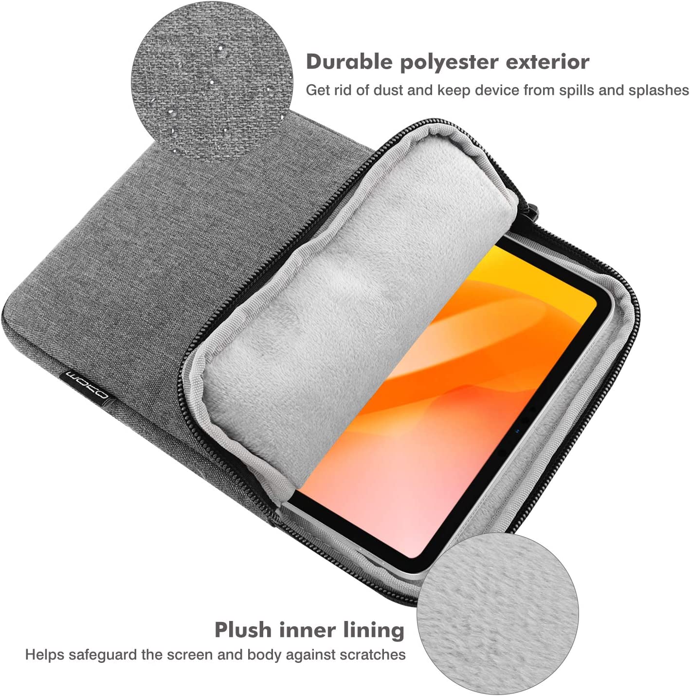 MoKo 12.9 Inch Laptop Sleeve Case Fits iPad Pro 12.9 2021-2018, iPad Pro 12.9 2017/2015, Tab S8+ 12.4", Surface Laptop Go 12.4", Polyester Bag Fit with Apple Pencil and Smart Keyboard, Light Gray