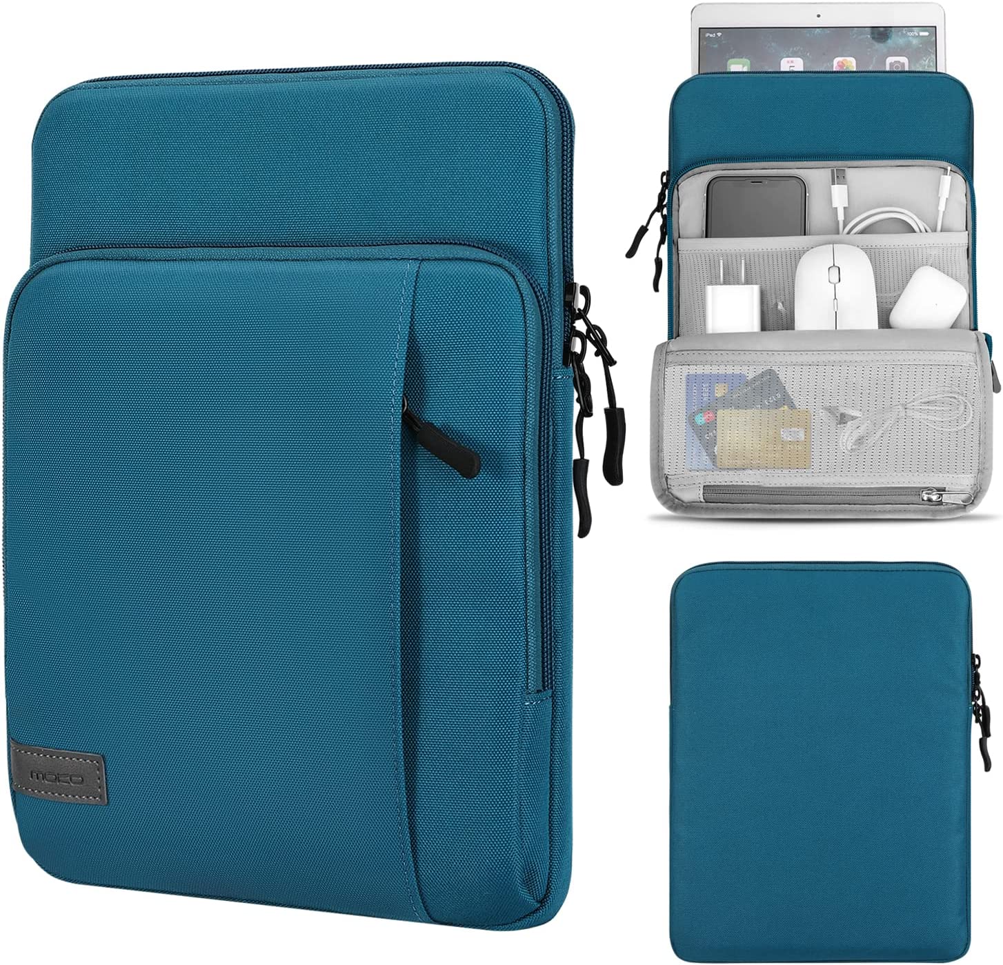 MoKo 9-11 Inch Tablet Sleeve Bag Carrying Case with Storage Pockets Fits iPad air 5 10.9" 2022, iPad Pro 11 2021/2020, iPad 9/8/7th Gen 10.2, iPad Air 4 10.9, Tab A 10.1, Tab S8 11", Mint Green