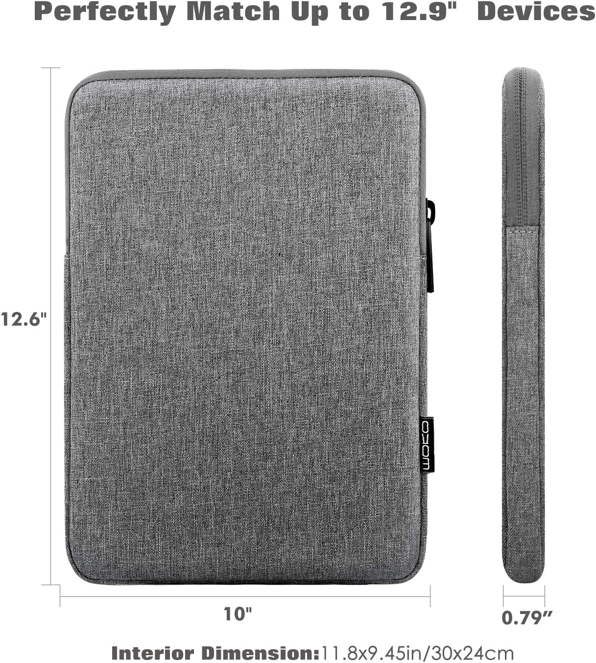 MoKo 12.9 Inch Laptop Sleeve Case Fits iPad Pro 12.9 2021-2018, iPad Pro 12.9 2017/2015, Tab S8+ 12.4", Surface Laptop Go 12.4", Polyester Bag Fit with Apple Pencil and Smart Keyboard, Light Gray