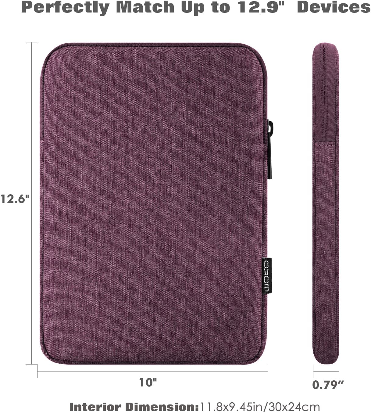MoKo 12.9 Inch Laptop Sleeve Case Fits iPad Pro 12.9 2021-2018, iPad Pro 12.9 2017/2015, Tab S8+ 12.4", Surface Laptop Go 12.4", Polyester Bag Fit with Apple Pencil and Smart Keyboard, Purple