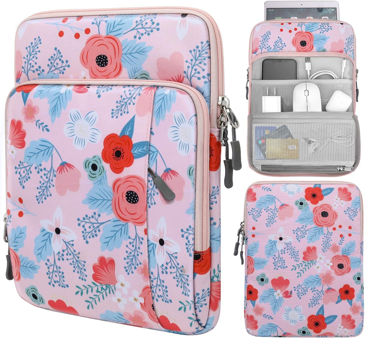 MoKo 9-11 Inch Tablet Sleeve Bag Carrying Case with Storage Pockets Fits iPad air 5 10.9" 2022, iPad Pro 11 2021/2020, iPad 9/8/7th Gen 10.2, iPad Air 4 10.9, Tab A 10.1, Tab S8 11", Mint Green