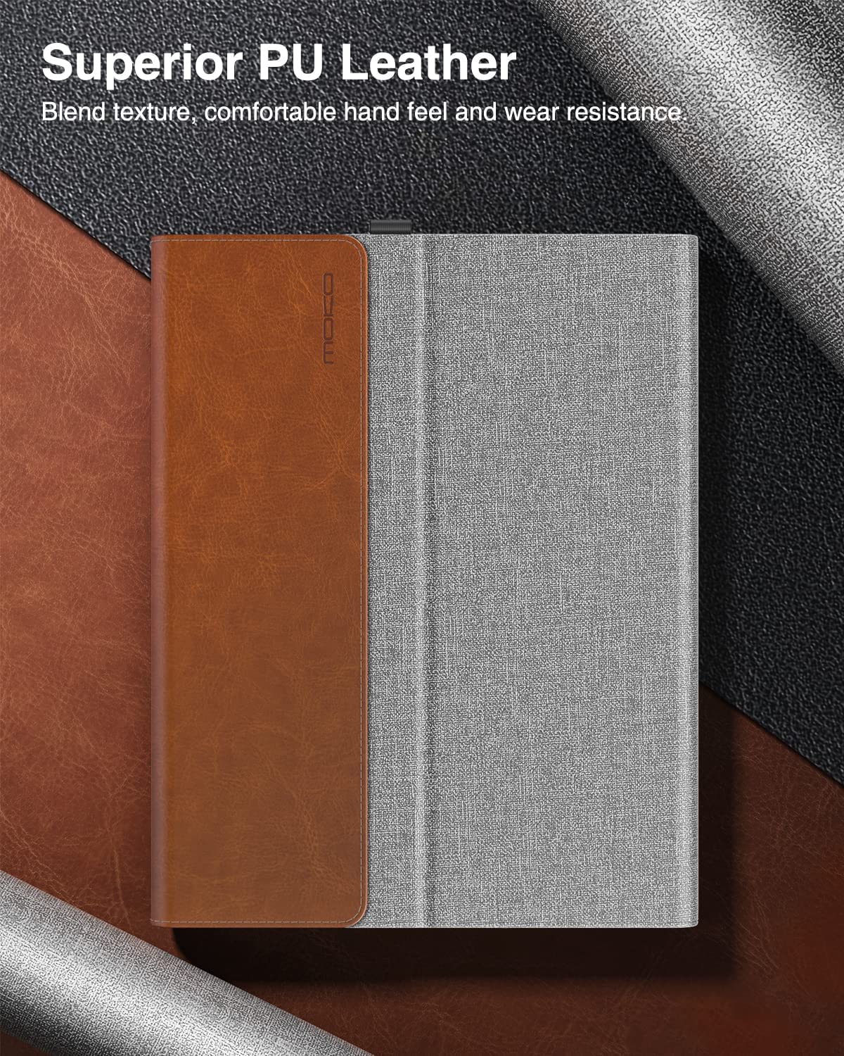 MoKo Case for Microsoft Surface Pro 8 13" Touchscreen 2021 Release Tablet - Portfolio Business Cover Case with Side Pocket and Stylus Holder for Microsoft Surface Pro 8 13-Inch 2021, Light Gray+Brown