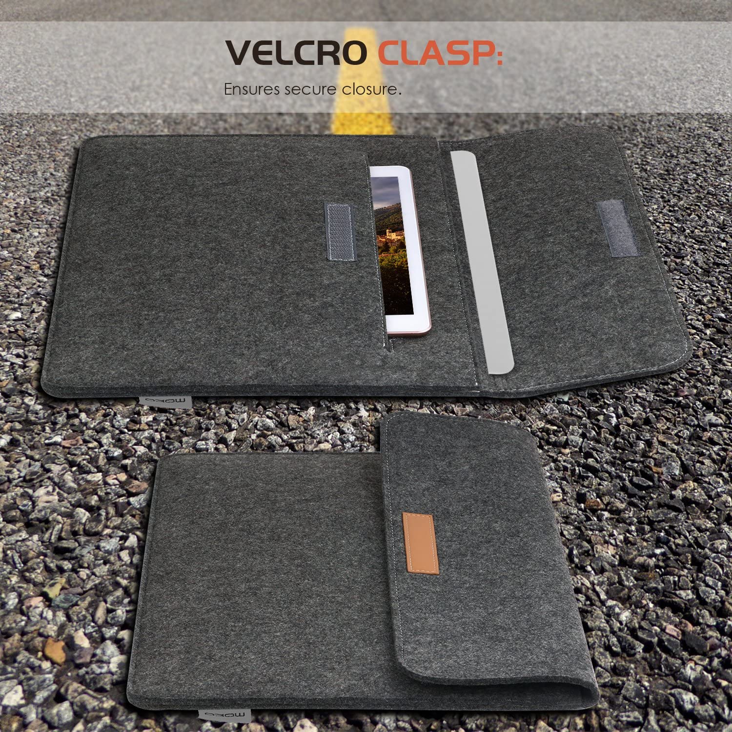 MoKo 13.5 Inch Laptop Sleeve Case Bag Fits Tab S8 Ultra 14.6", Surface 3 13.5"/2/1/Surface Book 2 13.5, Felt Protective Ultrabook Carrying Case Cover, with Felt Bag & Two Back Pockets - Dark Gray