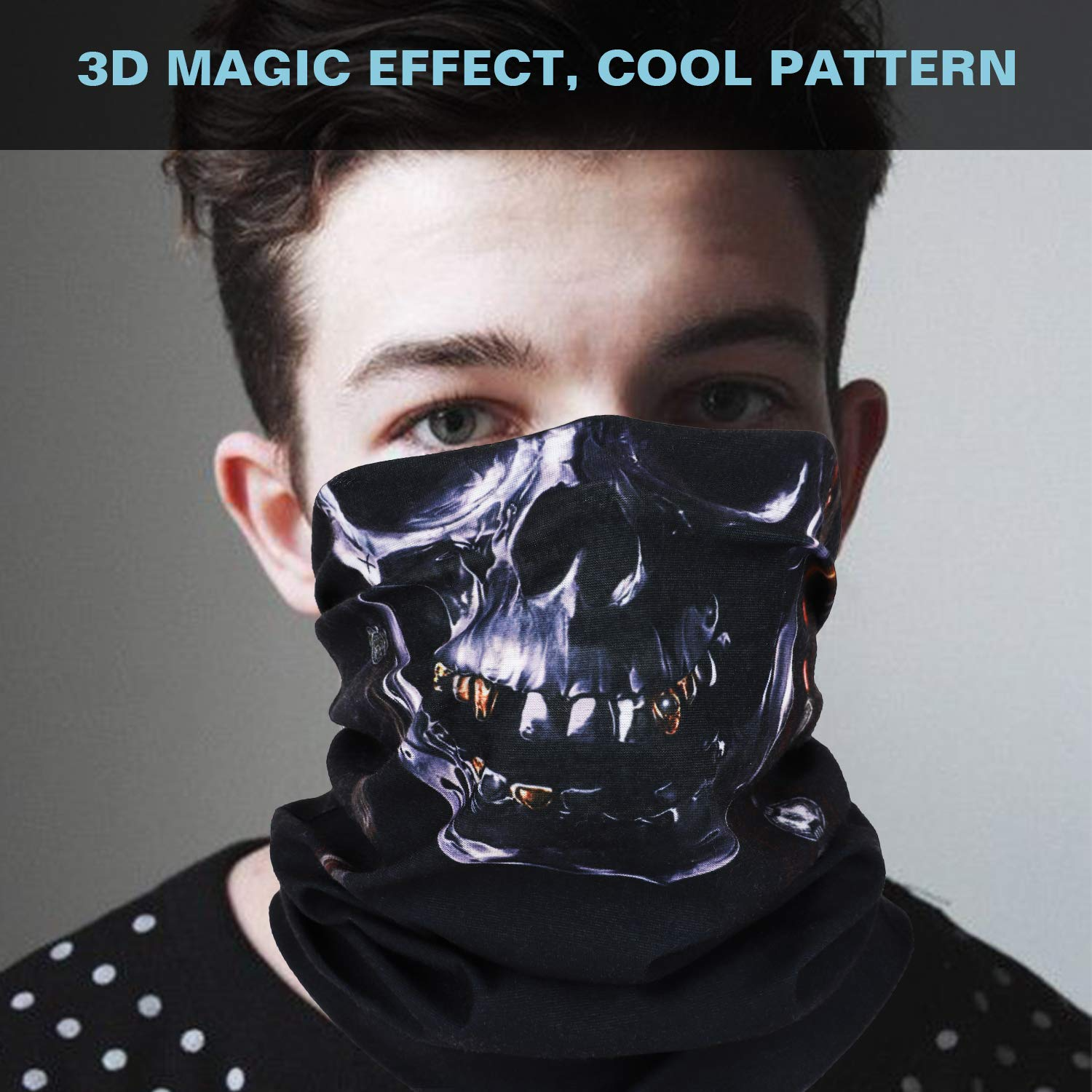 MoKo Halloween Face Mask, 6 Pack Neck Gaiter Shield Scarf Elastic Balaclava Headbands, Windproof Skull Bandana Motorcycle Cycling Riding Skiing