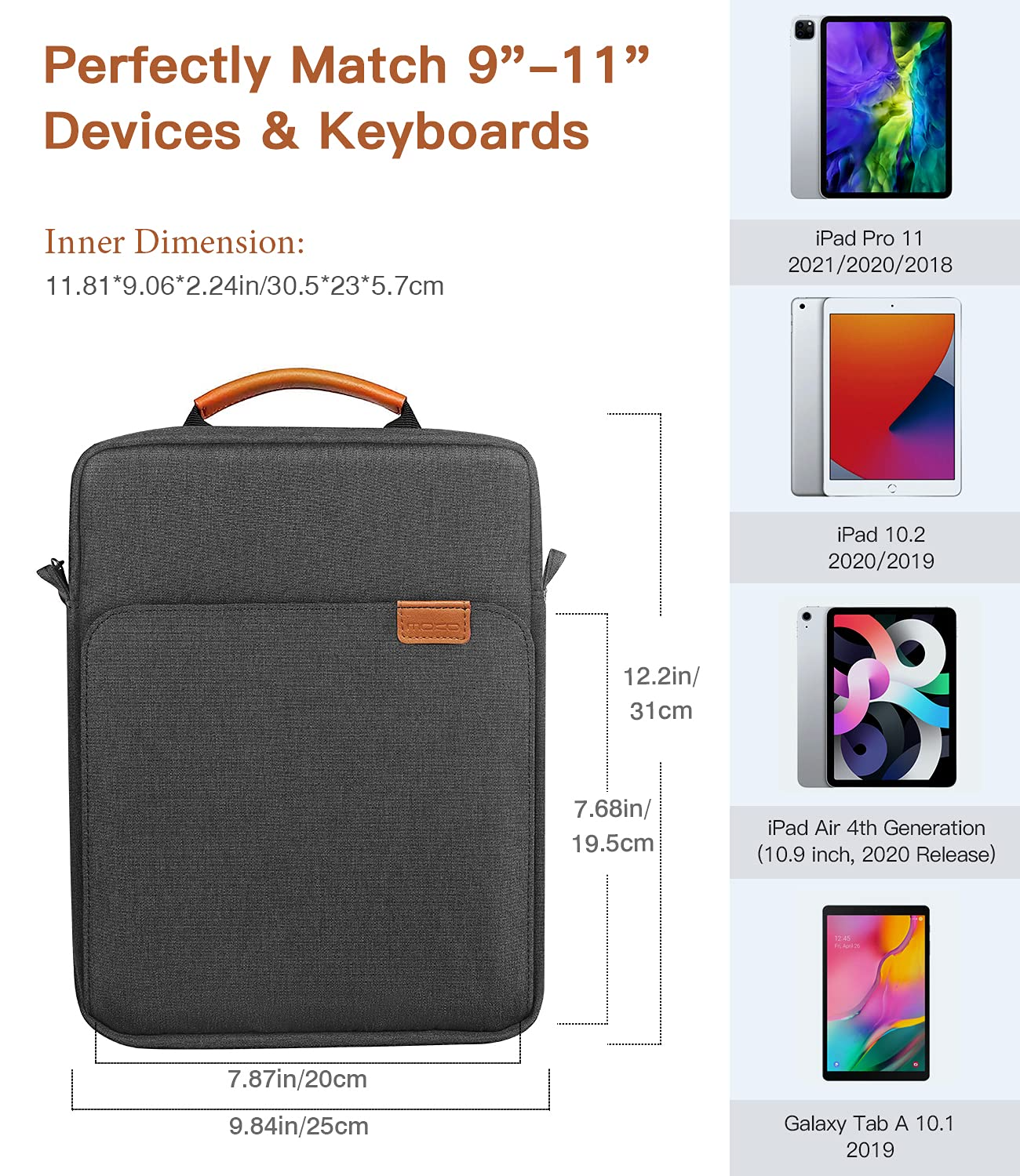 MoKo 9-11 Inch Tablet Sleeve Bag for iPad Air 5 10.9 inch 2022,iPad Pro 11 2021-2018,iPad 10.2/Air 4 10.9,Handle Carrying Case with Shoulder Strap