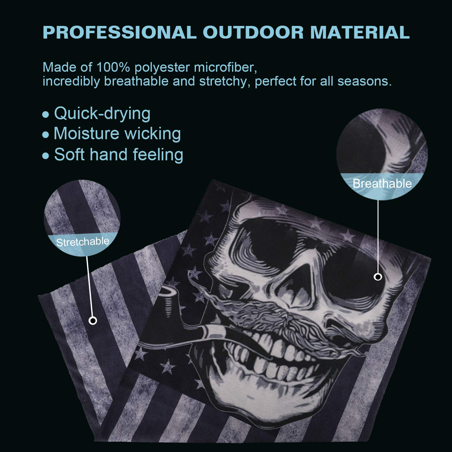 MoKo Halloween Face Mask, 6 Pack Neck Gaiter Shield Scarf Elastic Balaclava Headbands, Windproof Skull Bandana Motorcycle Cycling Riding Skiing