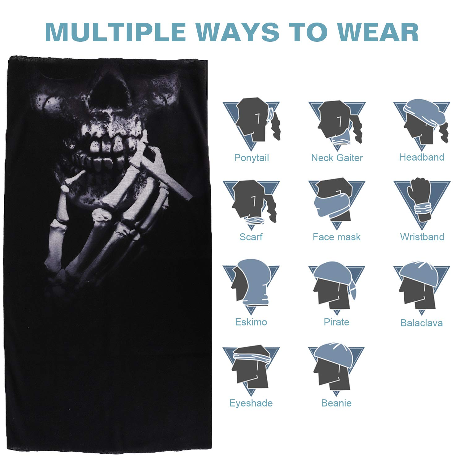 MoKo Halloween Face Mask, 6 Pack Neck Gaiter Shield Scarf Elastic Balaclava Headbands, Windproof Skull Bandana Motorcycle Cycling Riding Skiing