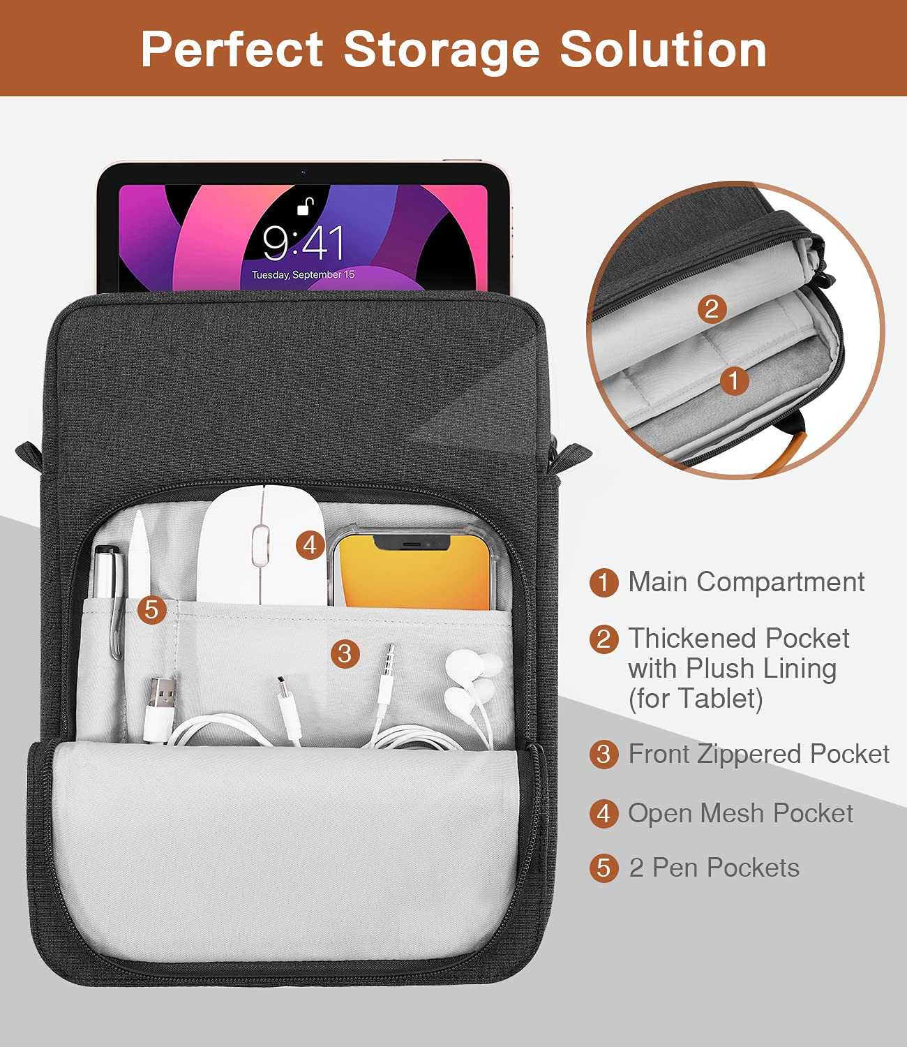 MoKo 9-11 Inch Tablet Sleeve Bag for iPad Air 5 10.9 inch 2022,iPad Pro 11 2021-2018,iPad 10.2/Air 4 10.9,Handle Carrying Case with Shoulder Strap