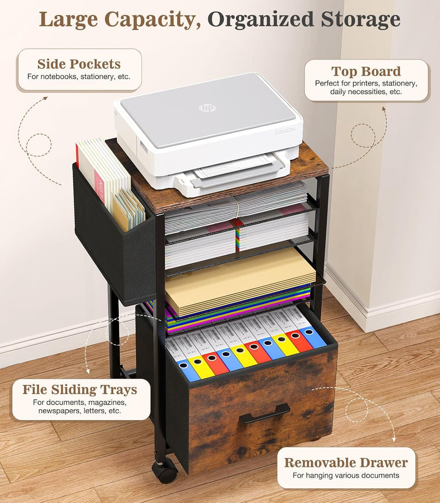 MoKo Rolling File Cart, 5-Tiered File Cart with Hanging File Folders o ...