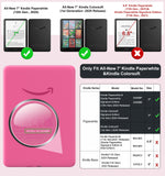 MoKo 360° Rotating Case for 7" Kindle Paperwhite 12th Generation 2024 & Kindle Colorsoft 2024/2025, Clear Back Detachable Magnetic Protective Adjustable Stand Cover with Auto Wake/Sleep, Raspberry