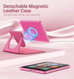 MoKo 360° Rotating Case for 7" Kindle Paperwhite 12th Generation 2024 & Kindle Colorsoft 2024/2025, Clear Back Detachable Magnetic Protective Adjustable Stand Cover with Auto Wake/Sleep, Raspberry