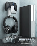 MoKo Controller Holder Dual Gamepad Controller & Headphone Hanger Compatible with Xbox One, Xbox 360, PS3, PS4, PS5, PC, STEAM, Switch丨Wall Mount Stand for All Universal Headsets, Silver