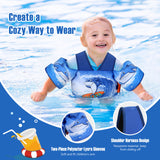 MoKo 30-70lbs Toddler Floaties Arm Floaties, Toddler Swim Vest Cartoon Swim Arm Band for Kids with Crotch Strap Pool Float Vests Sleeves Shoulder Straps Learn to Swim, Blue Surf Shark