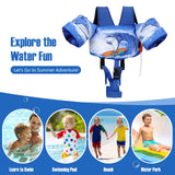 MoKo 30-70lbs Toddler Floaties Arm Floaties, Toddler Swim Vest Cartoon Swim Arm Band for Kids with Crotch Strap Pool Float Vests Sleeves Shoulder Straps Learn to Swim, Blue Surf Shark