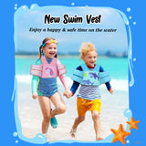 MoKo Toddler Swim Vest for Kids, Swim Arm Floaties 22-60lbs Cartoon Swimming Water Wings Pool Float Vests Sleeves Shoulder Straps Arm Band for Children Learn to Swim, Pink Note Unicorn
