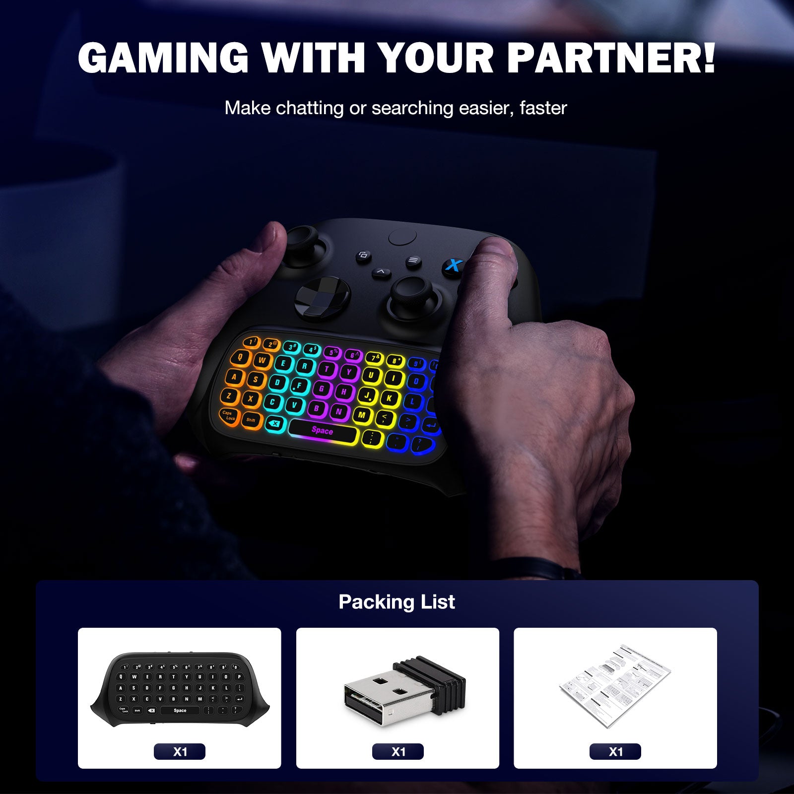Xbox Keyboard Pattern Color MoKo RGB Backlight Keyboard for Xbox One Controller, Xbox Series X/S ...