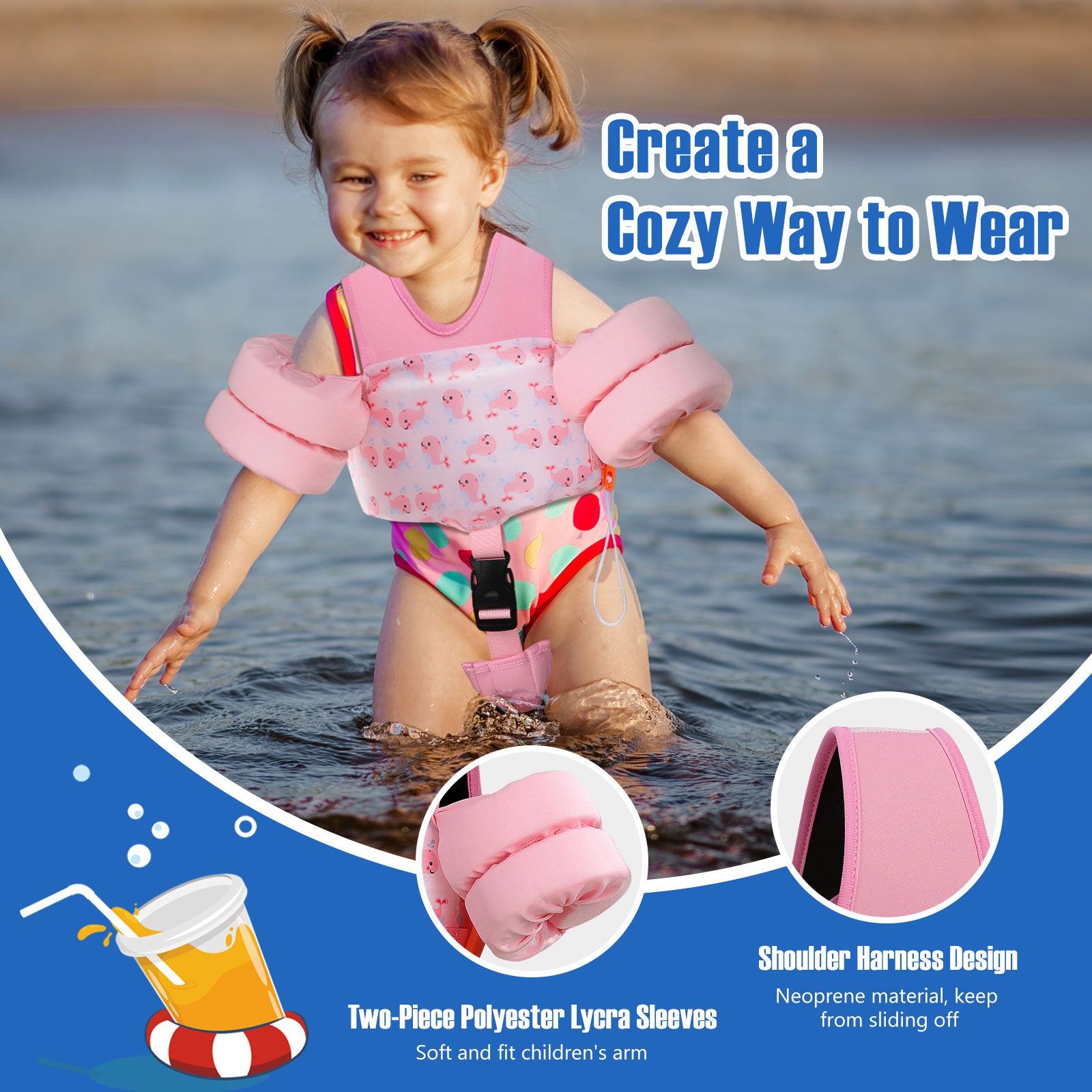 MoKo Toddler Swim Vest for Kids, Toddler Floaties Cartoon Swim Arm