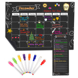 MoKo Magnetic Calendar for Kitchen Refrigerator, Dry Erase Monthly Calendar Planner and Grocery Shopping List with 8 Chalk Markers - Black