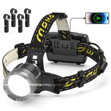 MoKo Rechargeable Headlamp, Super Bright 150000 Lumen Head Flashlight 30W White Light Beads IP68 Waterproof Sensor Headlight 90° Adjustable Head Lamp for Outdoor Running Camping Fishing Hunting, Black