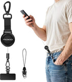 MoKo Anti-theft Phone Tether, Phone Lanyard Retractable Steel Line Cellphone Strap with Locking Carabiner and Metal 360° Tether Tab for Outdoor Skiing Hiking Climbing Fishing, Black
