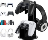 MoKo Universal Stand for Gamepad and Headphone Stand, 2 in 1 Game Controller Stand Holder Storage Organizer for ps5, ps4, xbox One, Xbox Series, Controller Stand Gaming Accessories, Black