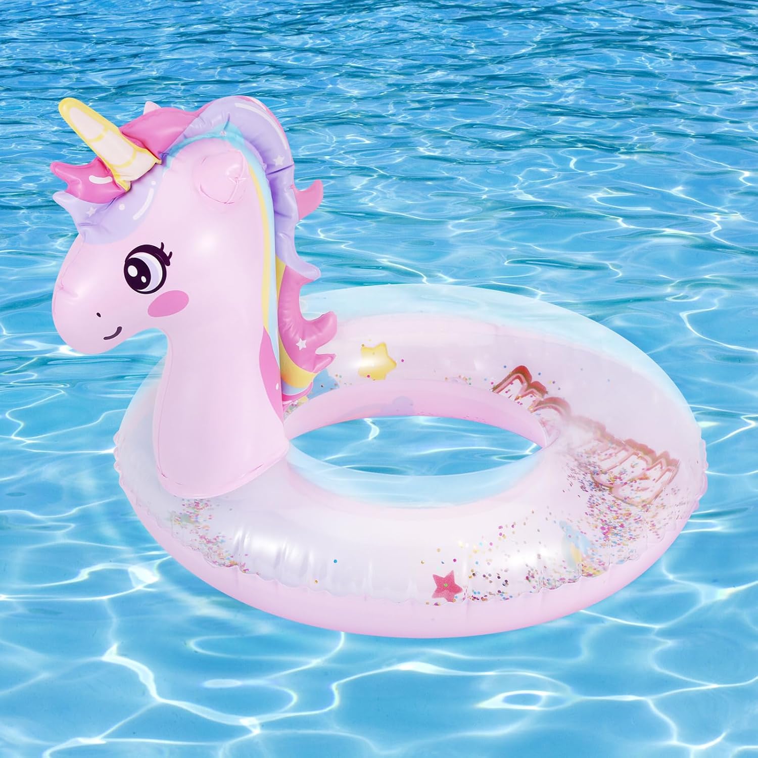 MoKo Inflatable Pool Float Cute Glitters Swim Tube Rings Inflatable Swimming Toys Floaties Fun Summer Water Floaties for Beach Pool Outdoor Party