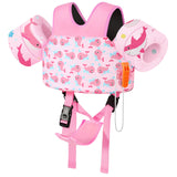 MoKo Toddler Swim Vest for Kids, Swim Arm Floaties 15-30 lbs Cartoon Swimming Water Wings with Crotch Strap, Pool Float Vests Sleeves Shoulder Straps Arm Band for Children, Pink Whale