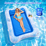 MoKo Pool Floats Adult, 84" x 58" Large Floating Bed with Ice Bar, Tanning Chair Inflatable Lounger with Drink Holder Pool Raft Tanning Bed Inflatable Pool Toys for Party Beach Backyard, Blue Leaf