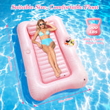 MoKo Pool Floats Adult, 82" x 50" Large Floating Bed with Ice Bar, Tanning Bed Pool Raft Inflatable Lounger with Drink Holder Tanning Chair Inflatable Pool Toys for Party Beach Backyard, Pink Leaf