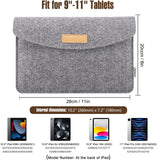 MoKo 9-11 Inch Felt Tablet Sleeve Bag Carrying Case Fits Tab S8 11", iPad Pro 11 inch, iPad 10th Generation 10.9", iPad 9th/8th/7th 10.2", iPad Air 5/4th 10.9", iPad 9.7", Tab A8 10.5" - Light Gray