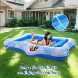 MoKo Pool Floats Adult, 84" x 58" Large Floating Bed with Ice Bar, Tanning Chair Inflatable Lounger with Drink Holder Pool Raft Tanning Bed Inflatable Pool Toys for Party Beach Backyard, Blue Leaf