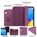 MoKo for iPad 10th Generation Case 2022, Slim Stand Hard PC Translucent Back Shell Smart Cover Case for iPad 10th Gen 10.9 inch 2022, Support Touch ID, Auto Wake/Sleep, Deep Purple