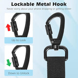 MoKo Anti-theft Phone Tether, Phone Lanyard Retractable Steel Line Cellphone Strap with Locking Carabiner and Metal 360° Tether Tab for Outdoor Skiing Hiking Climbing Fishing, Black