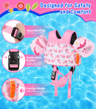 MoKo Toddler Swim Vest for Kids, Swim Arm Floaties 15-30 lbs Cartoon Swimming Water Wings with Crotch Strap, Pool Float Vests Sleeves Shoulder Straps Arm Band for Children, Pink Whale