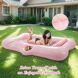 MoKo Pool Floats Adult, 82" x 50" Large Floating Bed with Ice Bar, Tanning Bed Pool Raft Inflatable Lounger with Drink Holder Tanning Chair Inflatable Pool Toys for Party Beach Backyard, Pink Leaf