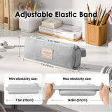 MoKo Pen Holder for Notebook, Pencil Pouch with Adjustable Elastic Band, Slim Portable Zipper Pen Pouch Holder for Planners, Journals, Book, Grey