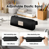 MoKo Pen Holder for Notebook, Pencil Pouch with Adjustable Elastic Band, Slim Portable Zipper Pen Pouch Holder for Planners, Journals, Book, Black
