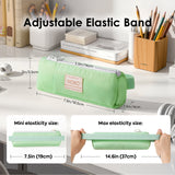 MoKo Pen Holder for Notebook, Pencil Pouch with Adjustable Elastic Band, Slim Portable Zipper Pen Pouch Holder for Planners, Journals, Book, Green
