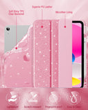MoKo Slim Case for iPad (A16) 11th Generation 11 Inch 2025,iPad 10th Generation 2022 10.9 Inch,Glitter Smart Cover with Pencil Holder,Sparkly Clear Back Shell,Auto Wake/Sleep, Glitter Bouquet Pink