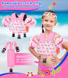 MoKo Toddler Swim Vest for Kids, Swim Arm Floaties 15-30 lbs Cartoon Swimming Water Wings with Crotch Strap, Pool Float Vests Sleeves Shoulder Straps Arm Band for Children, Pink Whale