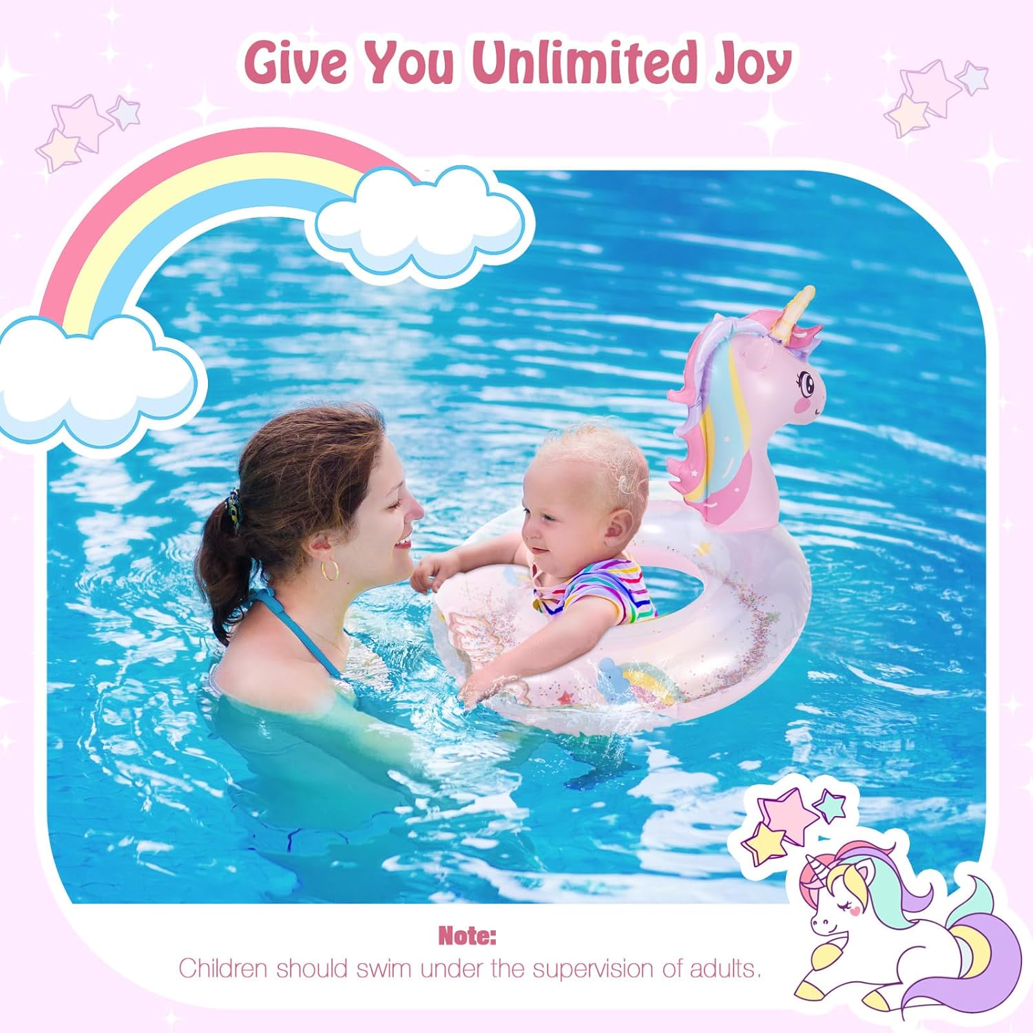 Round Cute Inflatable Float MoKo Inflatable Pool Float-Cute Glitters Swim Tube Rings Inflatable Sw ...